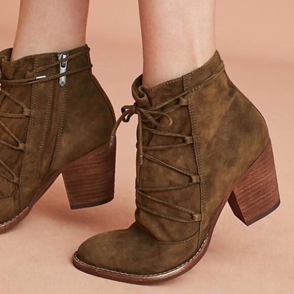 Sam Edelman 9 MILLARD Moss Green Suede Heeled Lace Up Booties Ankle Boots - Picture 2 of 10